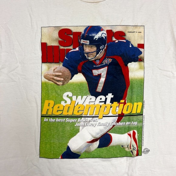 Vintaeg John Elway Shirt Mens XL White 1990s Denver Broncos NFL Football - Picture 2 of 9